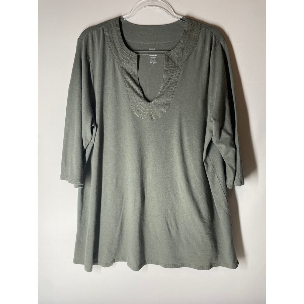 J.Jill PureJill Trapunto Tunic Cotton Linen Blend Olive Green Women's Size XL